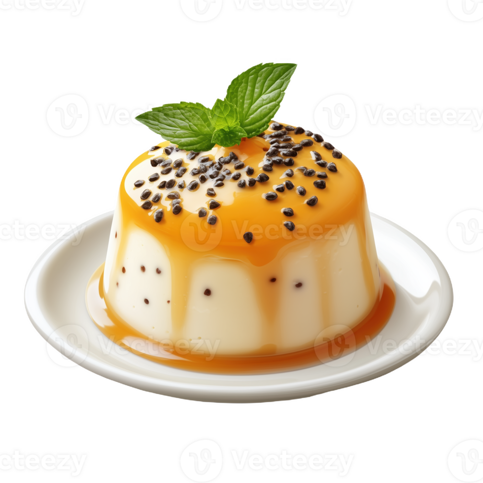 Delicious Vietnamese che ba dessert served with caramel sauce and mint leaf garnish png