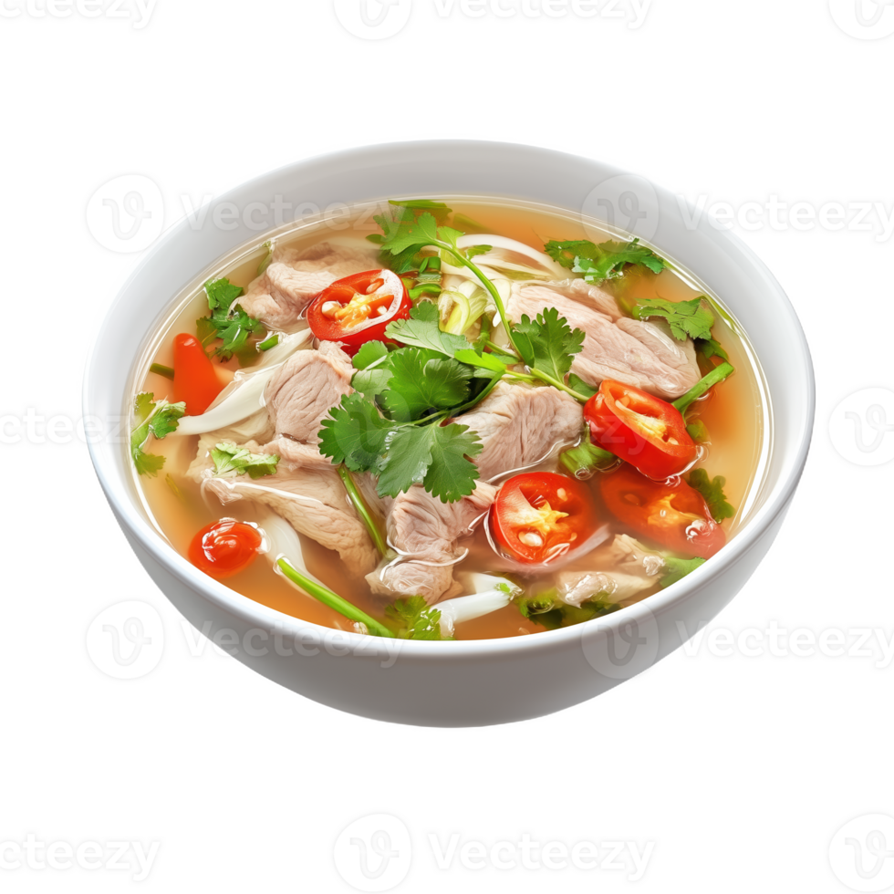Delicious bowl of Vietnamese che troi with fresh herbs and chilies png