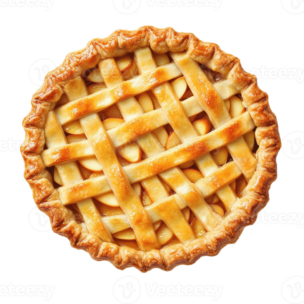Delicious isolated Dutch apple pie featuring a golden crust and lattice design png