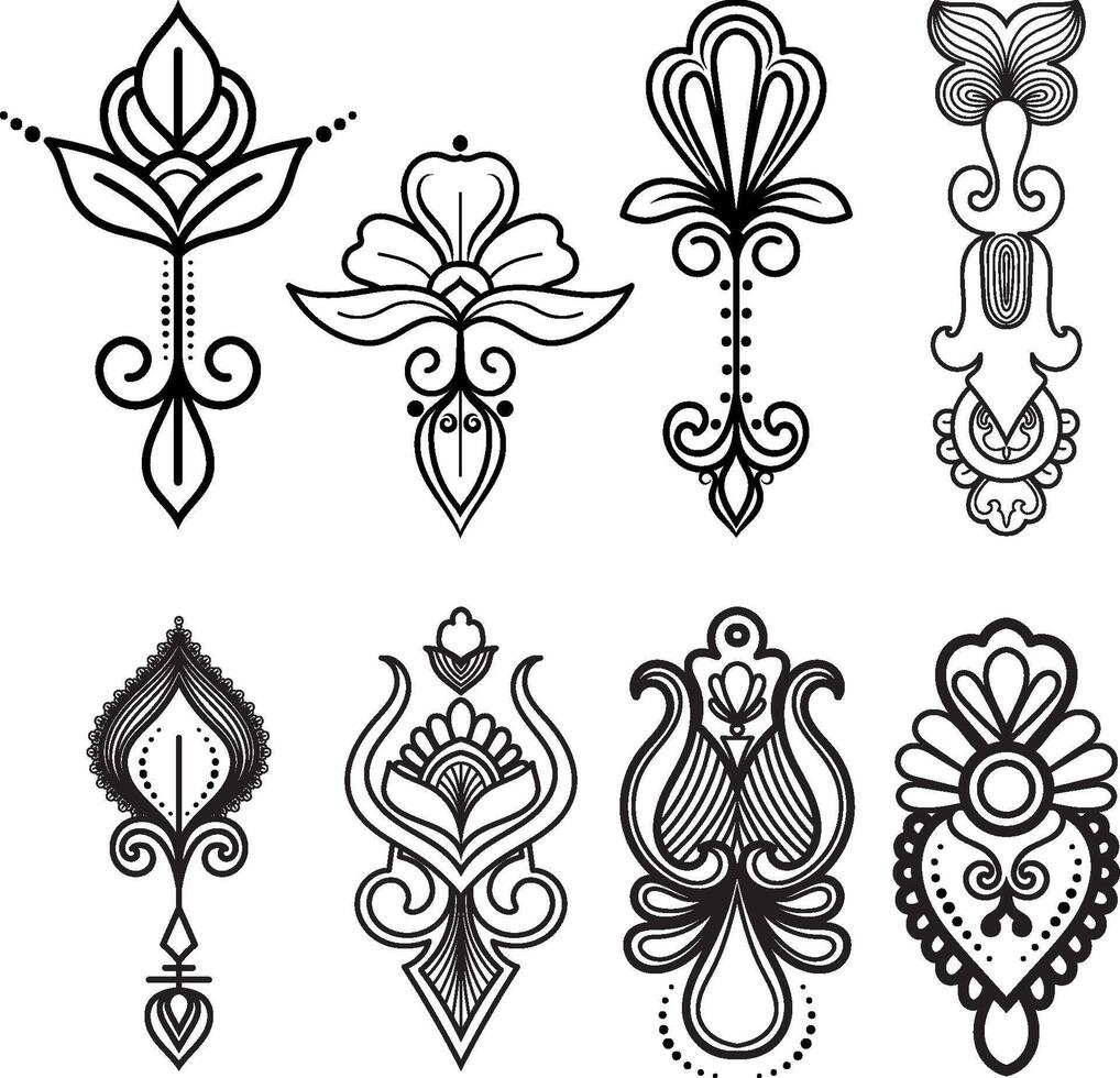 Decorative Black Line Mandala Components for Textile Patterns vector