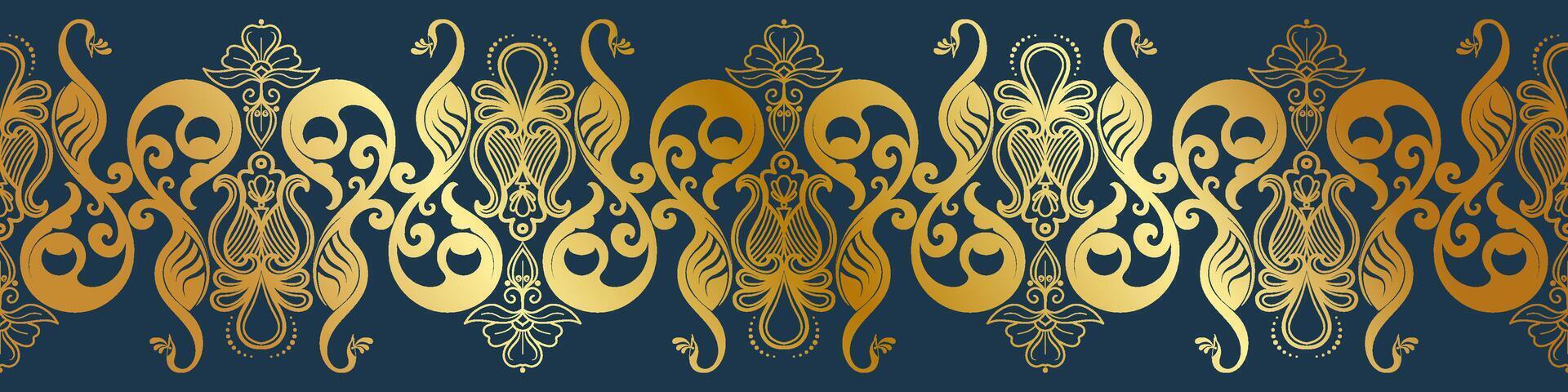 Elegant Golden Peacock Abstract Horizontal Border Design vector