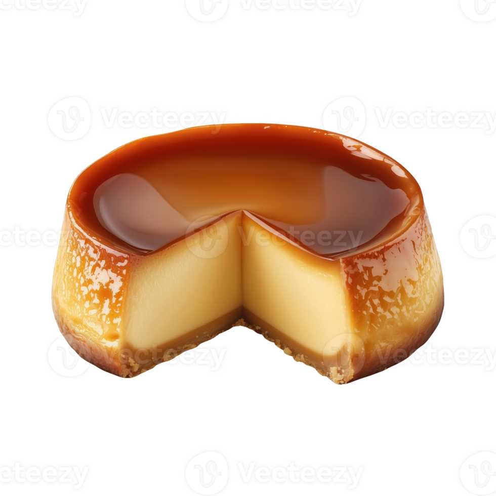 Delicious Argentine flan with rich caramel sauce on a pristine surface png