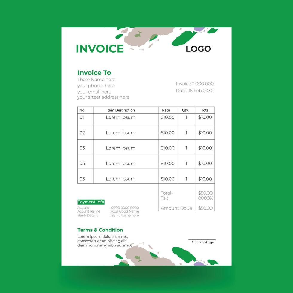 Corporate clean Invoice Design Template. Print ready invoice template for your business vector