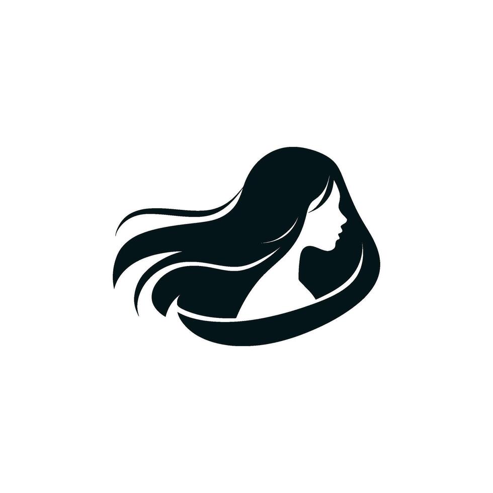 Monochrome graphic representation of a female silhouette with stylized, flowing hair vector