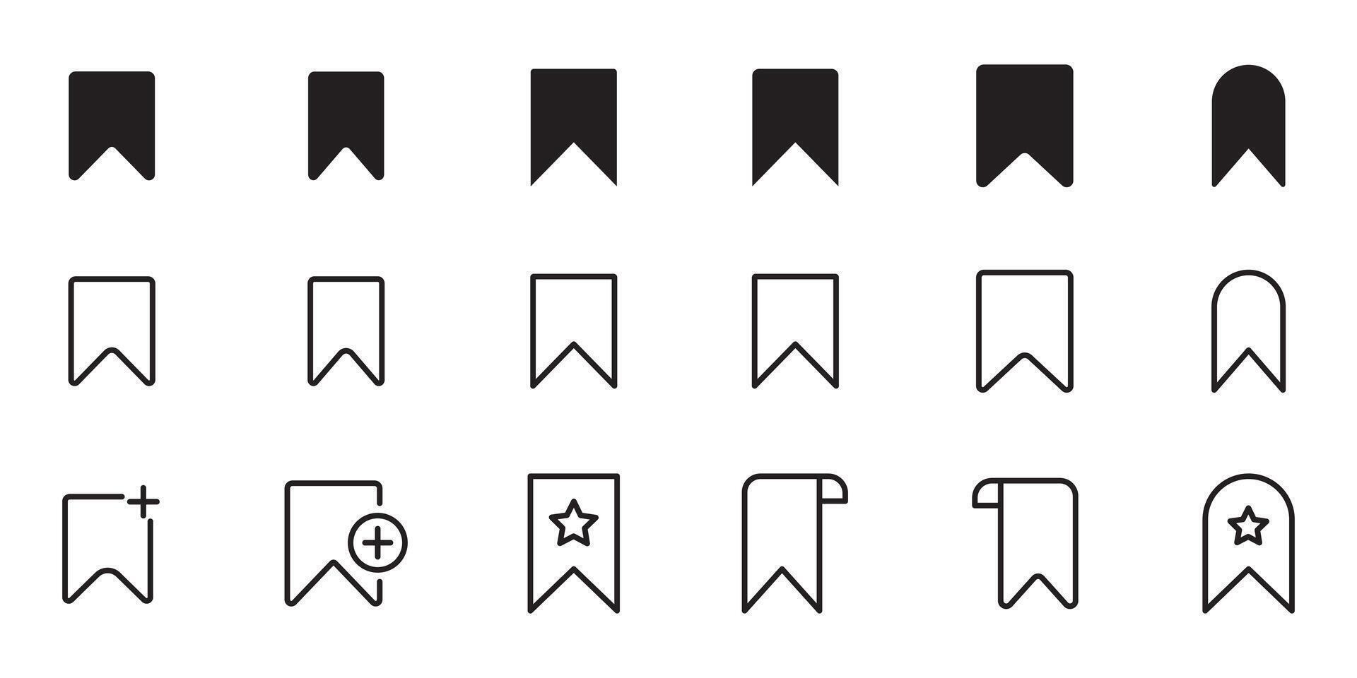 Bookmark Icon Designs set, Minimalist Bookmark Icon Designs in Black and stock line. vector