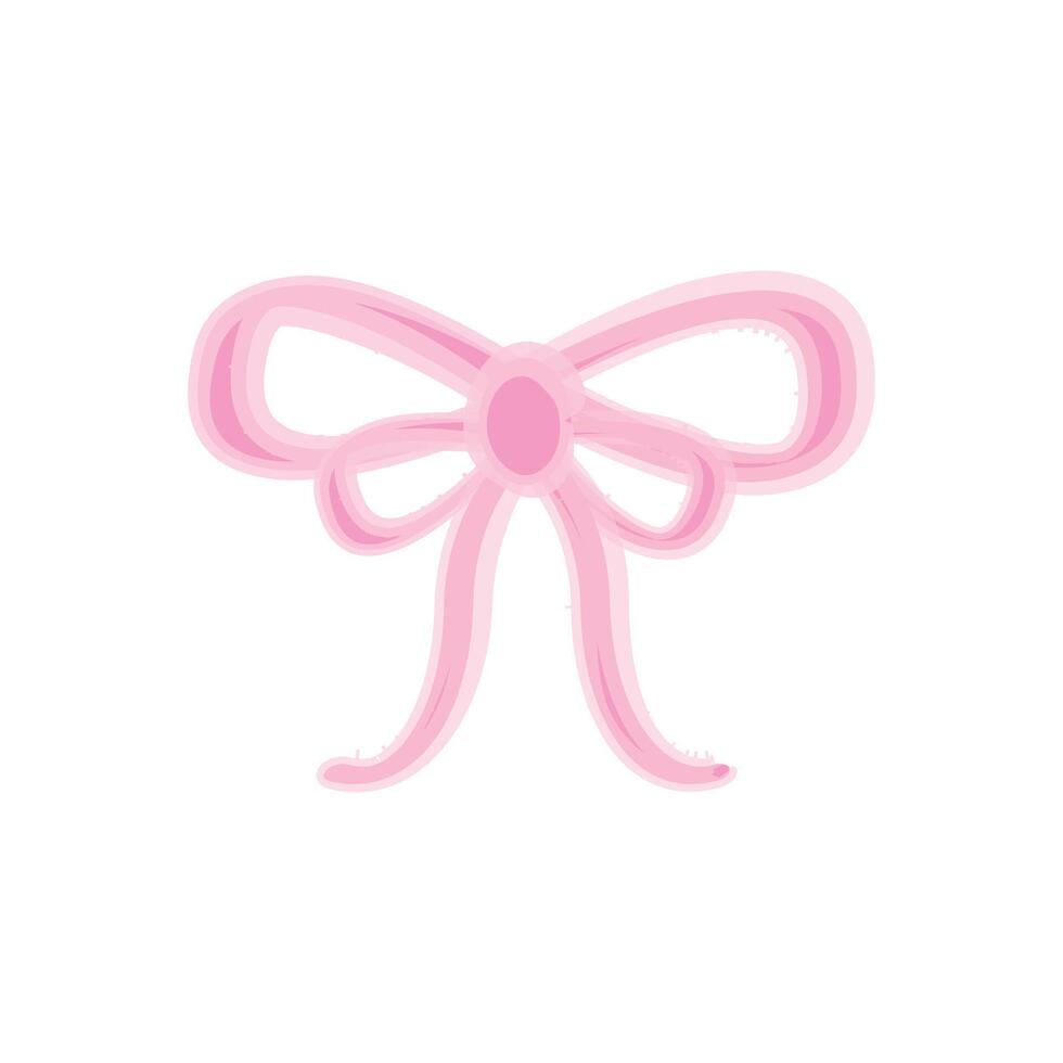Coquette pink ribbon bow in Aesthetic Vintage watercolor illustration. vector