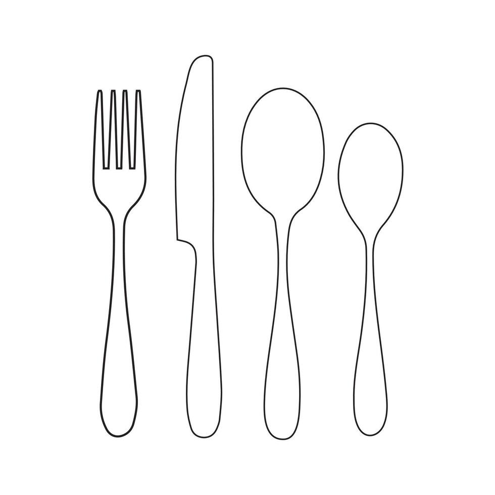 A drawing of a fork, spoon and knife vector