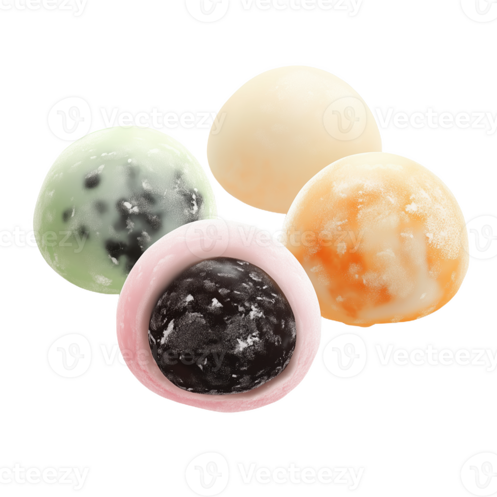 Delicious isolated Taiwanese mochi ice cream desserts with various flavors png