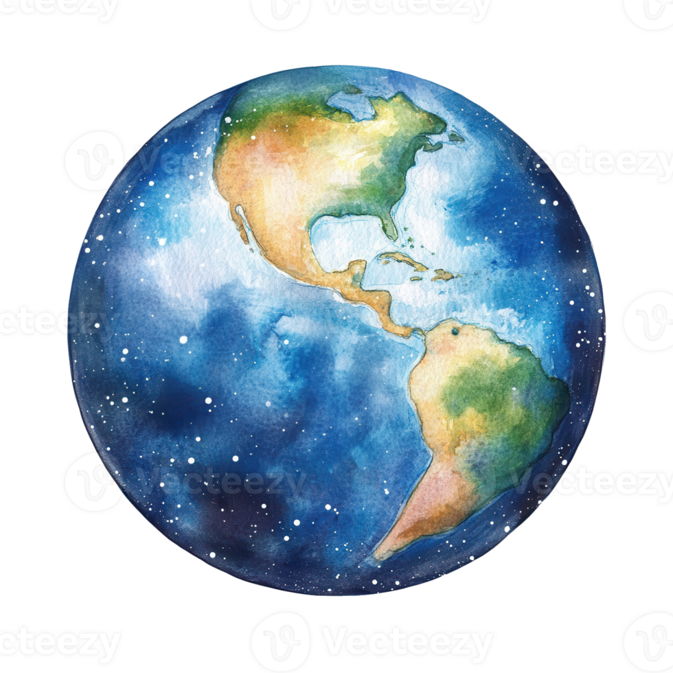 Watercolor earth illustration on transparent background. png