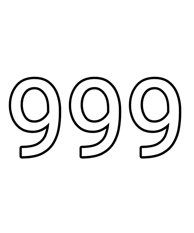 Black and white color numbers 999 png