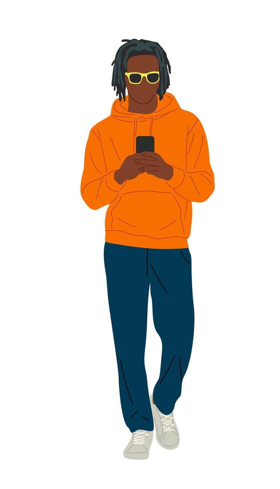 Young black man using smartphone isolated vector