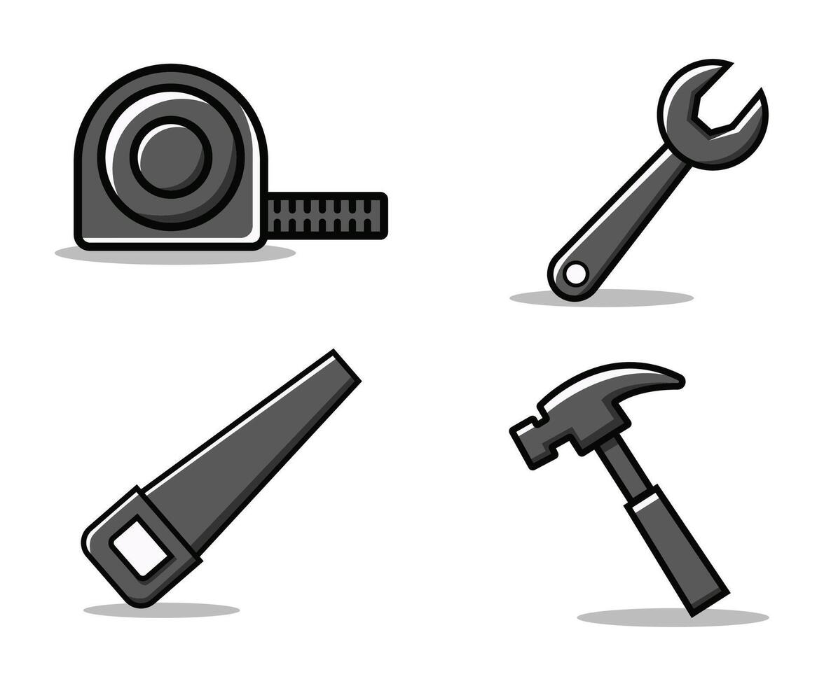 Construction tools flat design monochrome icon set vector