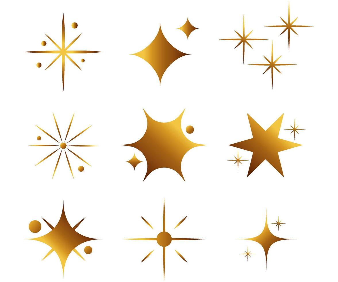 Decorative golden twinkle stars abstract comet simple shapes on white background vector