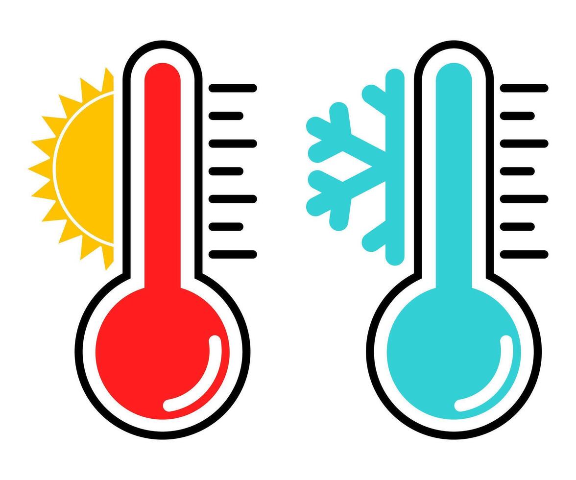 Thermometer high and low temperature cold warm flat design illustration vector