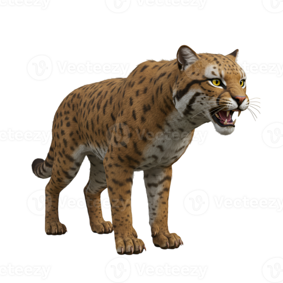 Detailed 3D Rendering of an Ocelot with Intense Gaze on Transparent Background png