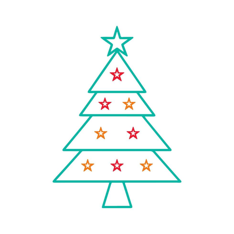Christmas tree line art icon with star. vector