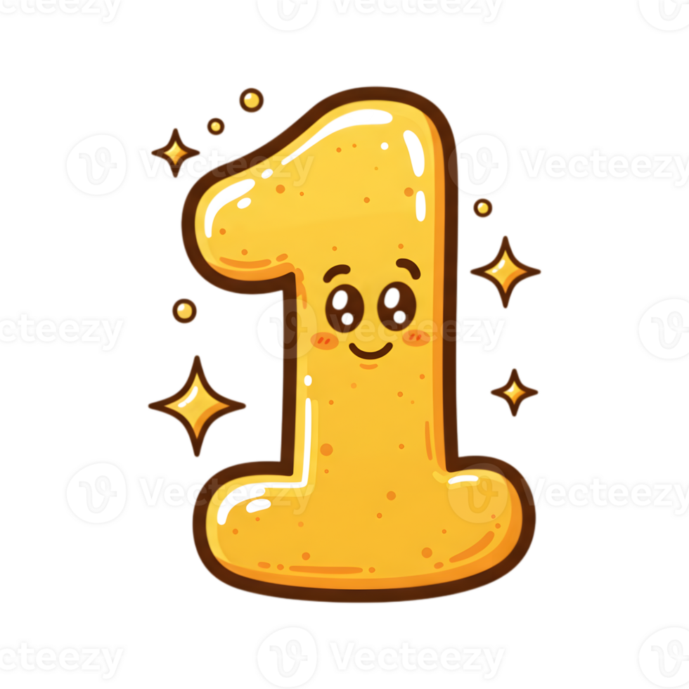 Adorable Number One Character Illustration with a Cheerful Expression png