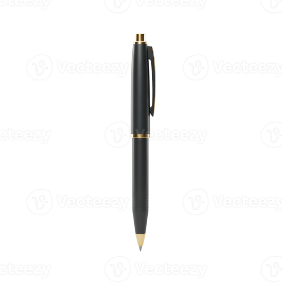 Elegant black and gold pen isolated on a transparent background, close up shot png