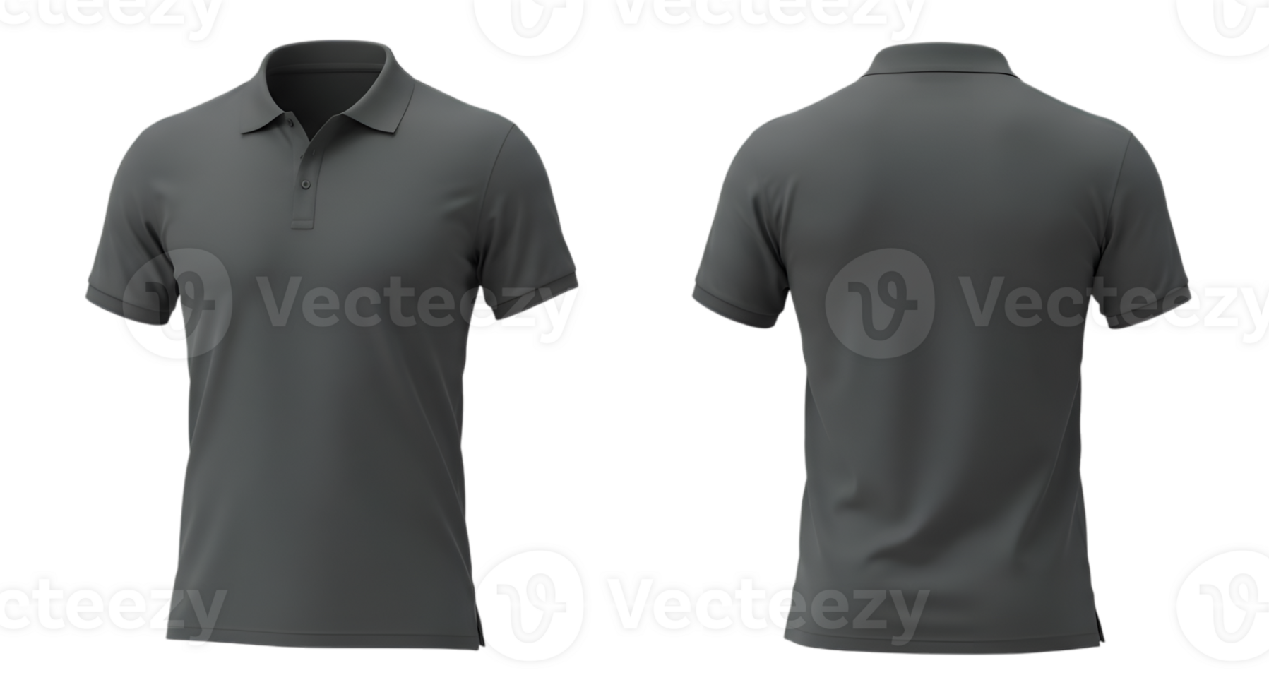 Front and Back View of a Dark Gray Polo Shirt on Transparent Background png