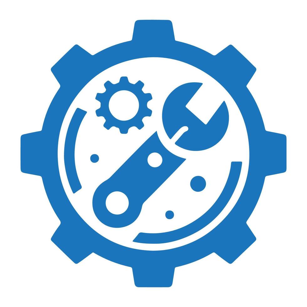 Wrench and gear cogwheel icon for construction, repair and settings. vector