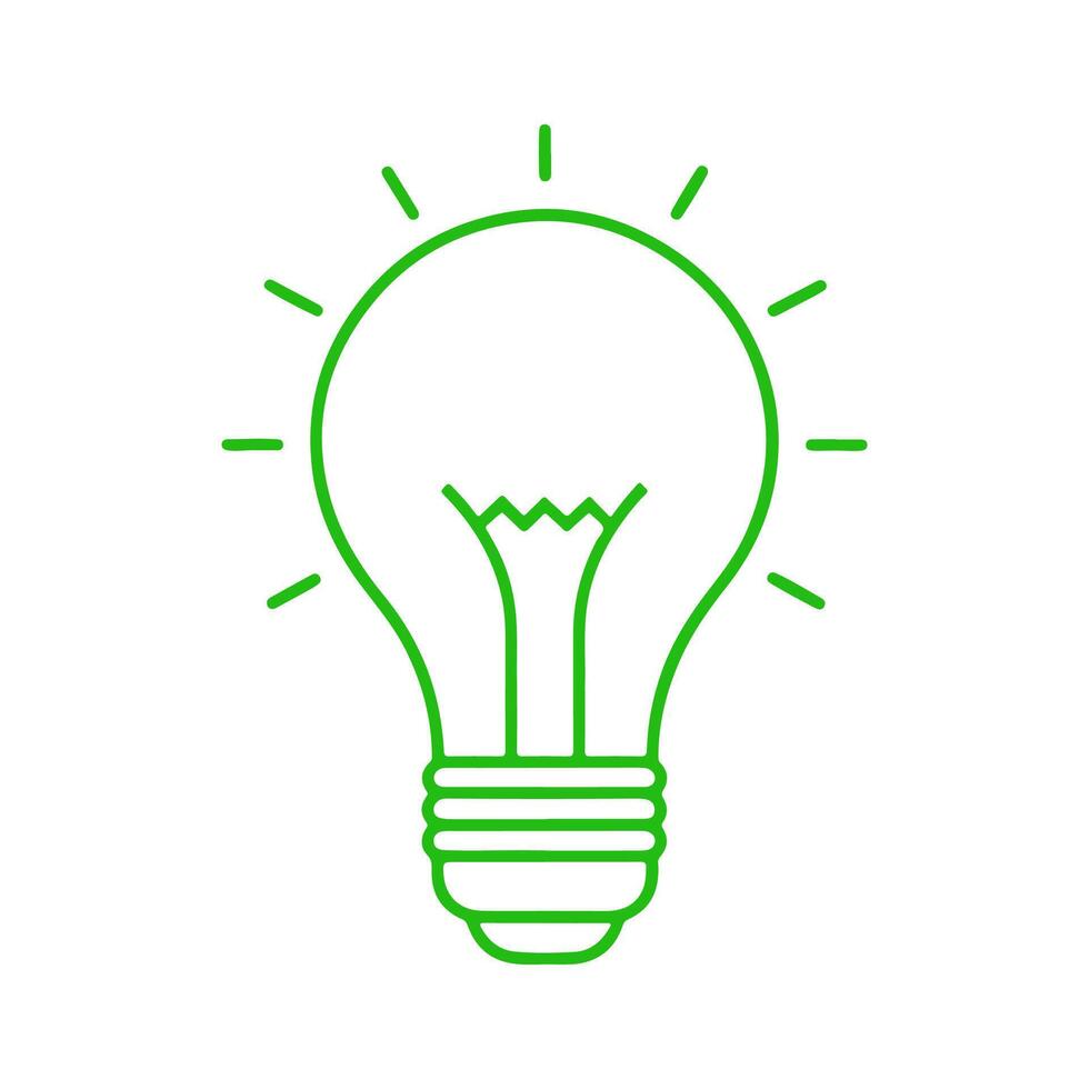 A simple green line drawing of a light bulb. vector