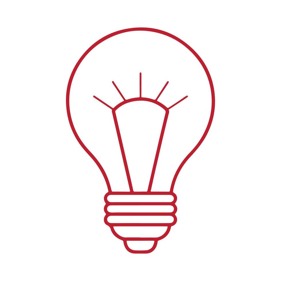 Red line drawing of a light bulb on a white background. vector