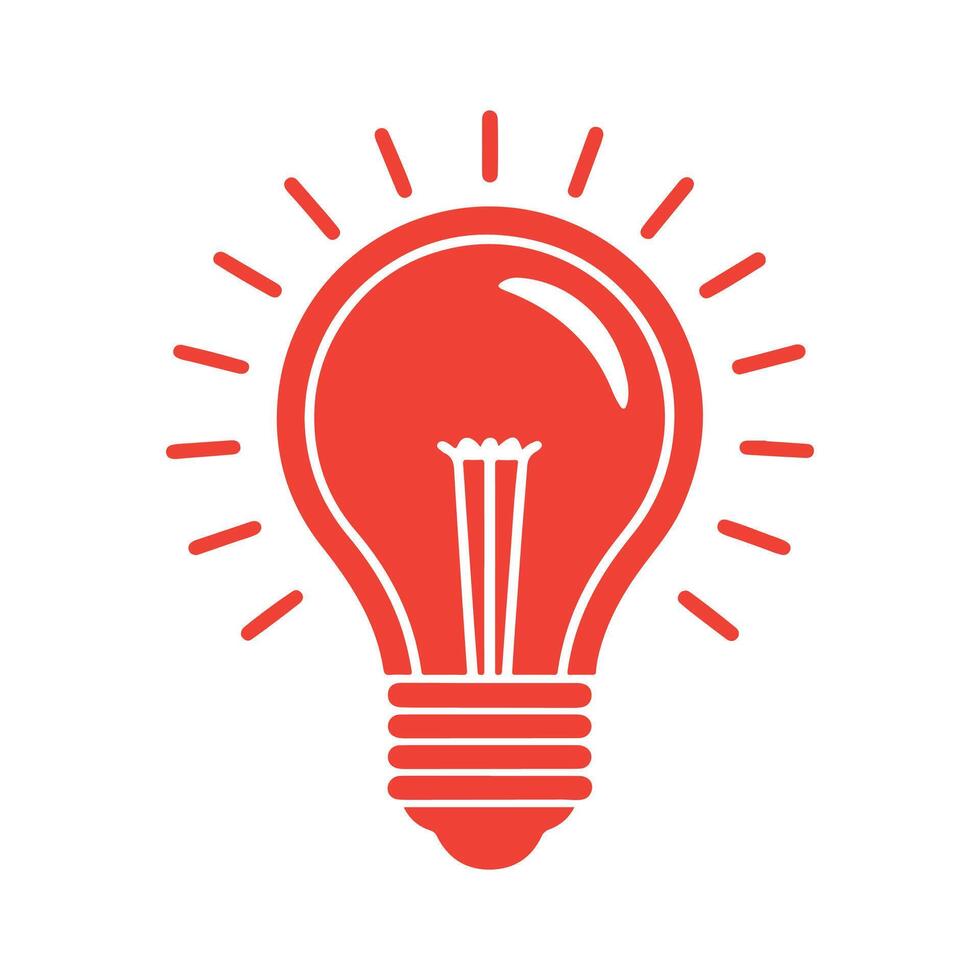 Light bulb icon with stylized filament and radiating lines. vector