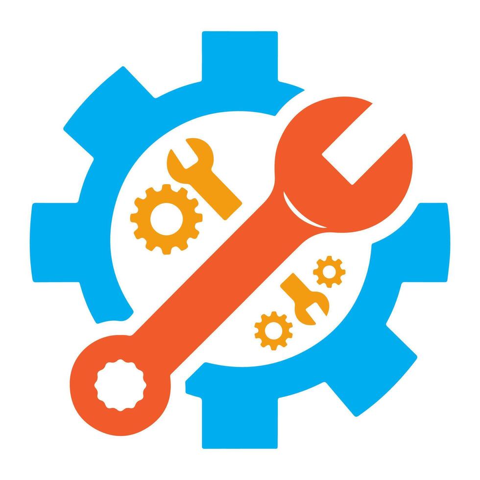 Cogwheel and wrench icon for technical projects. vector