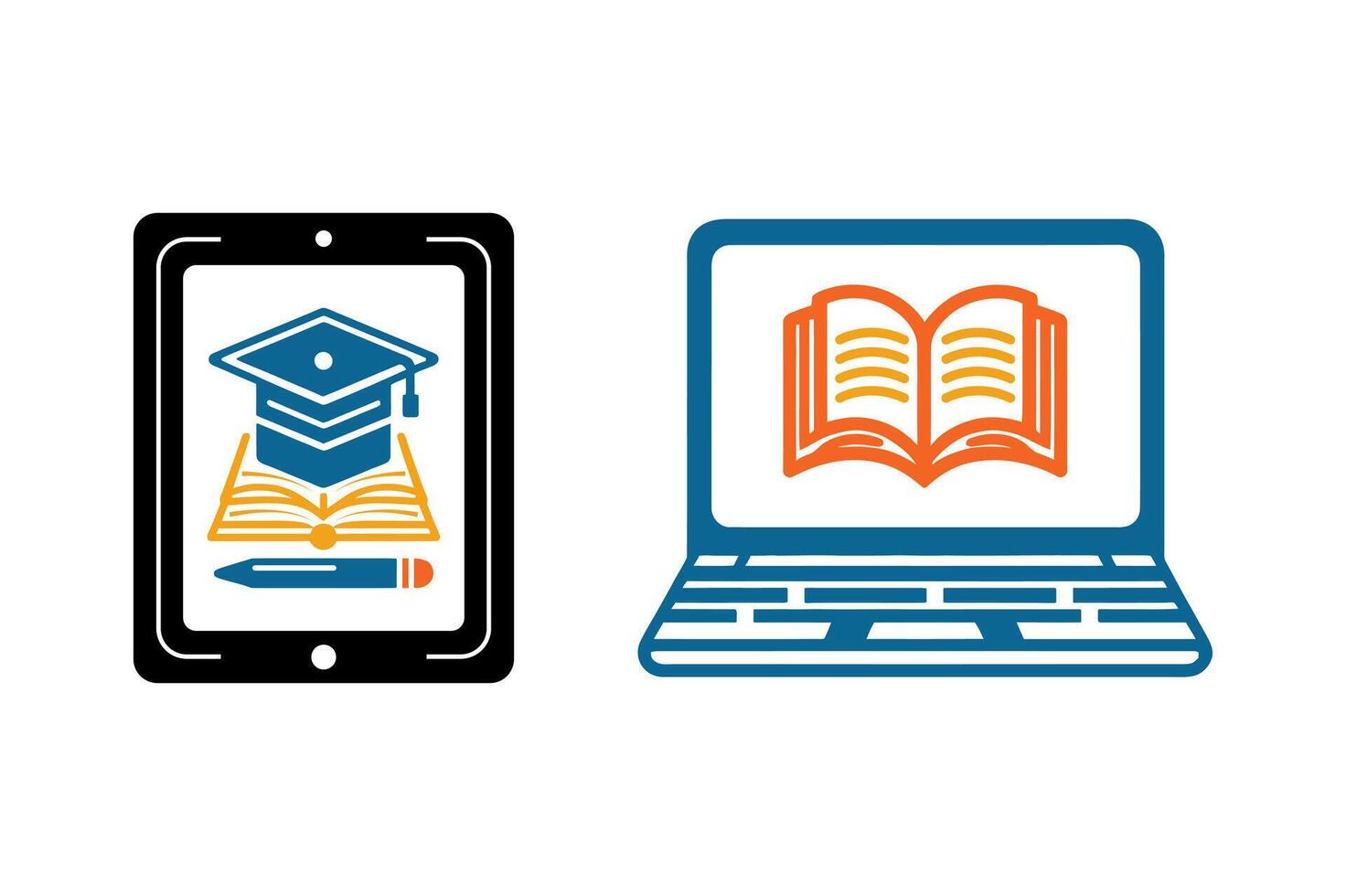 Tablet and laptop icons represent digital education. vector