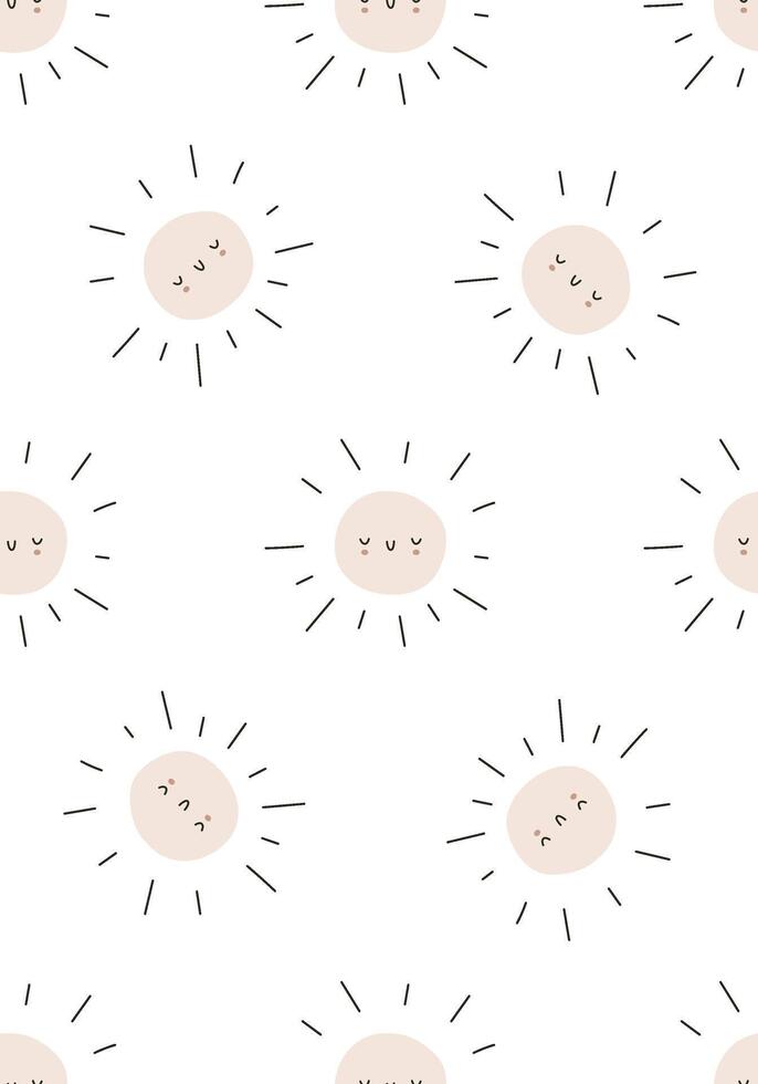 Childish sun pattern. Boho kids sunshine print for nursesy vector