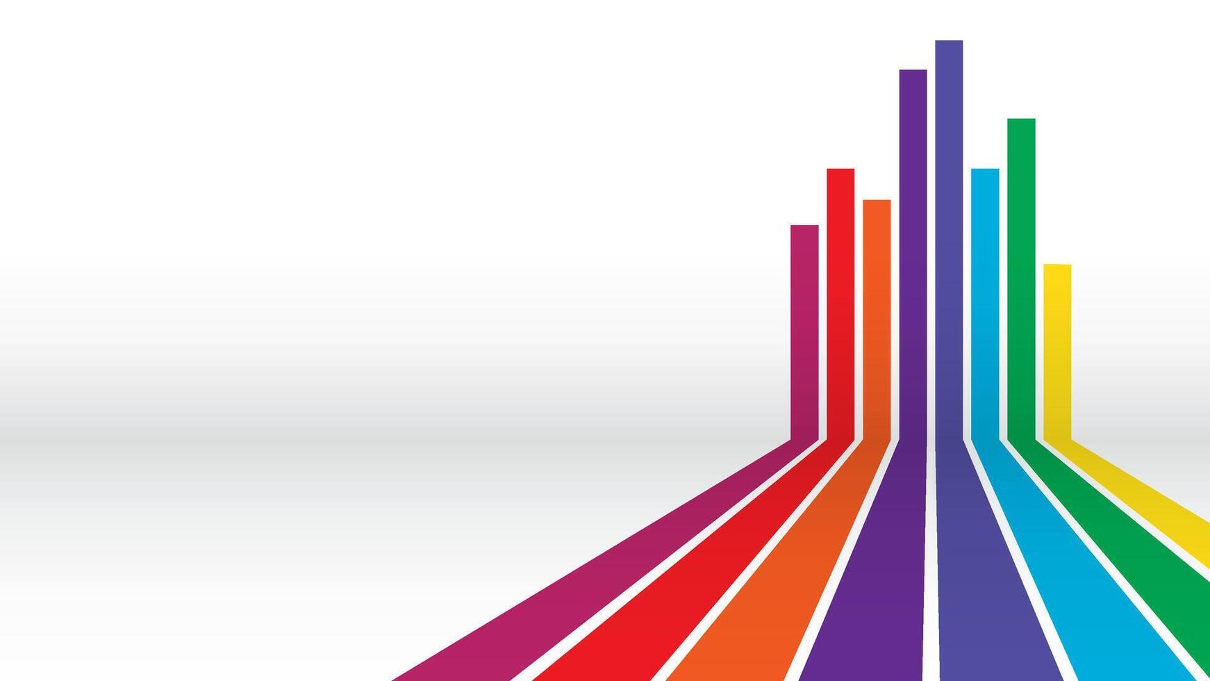 a rainbow colored city skyline with a rainbow line vector