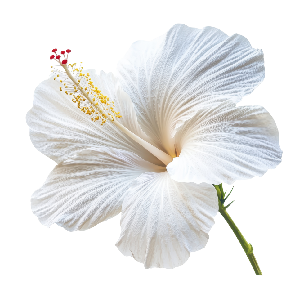 Elegant white hibiscus flower with delicate petals and vibrant stamen on a clean Transparent background, white hibiscus flower isolated on background png