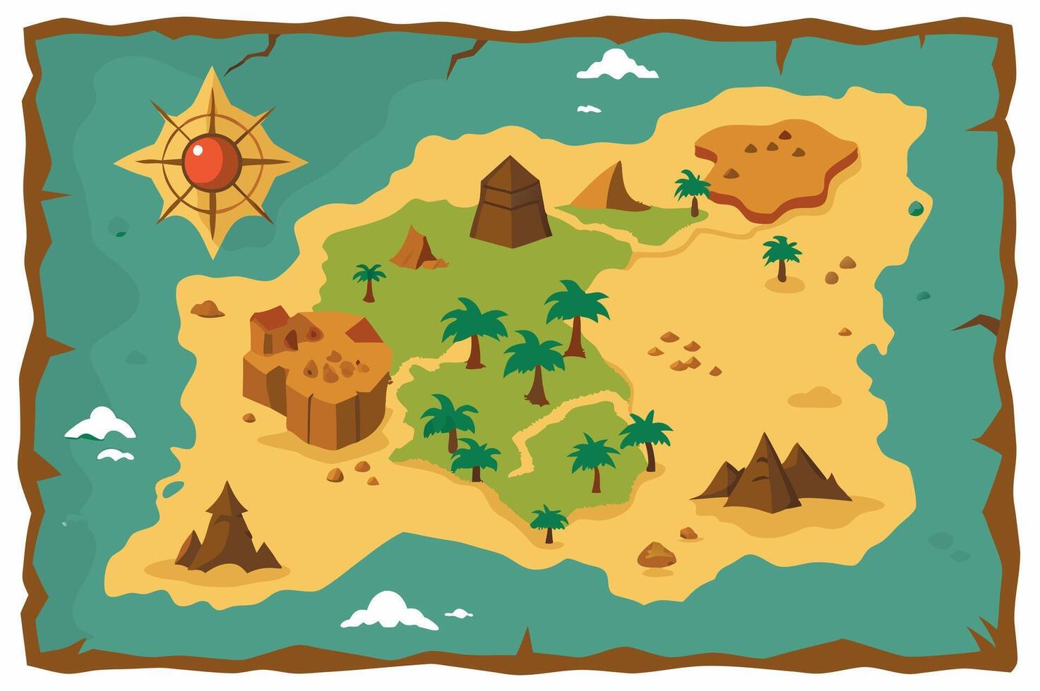 Old treasure paper map. Pirate map for children. Cartoon style image vector