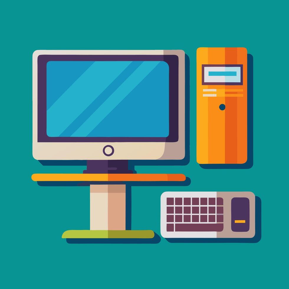 Desktop pc concept image. Cartoon style picture vector