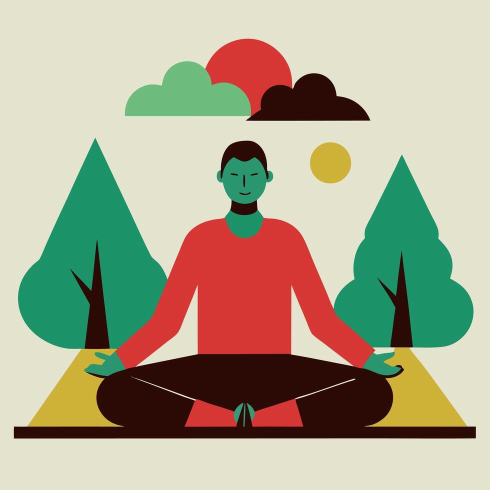 A man meditating outdoor image. Flat style. vector