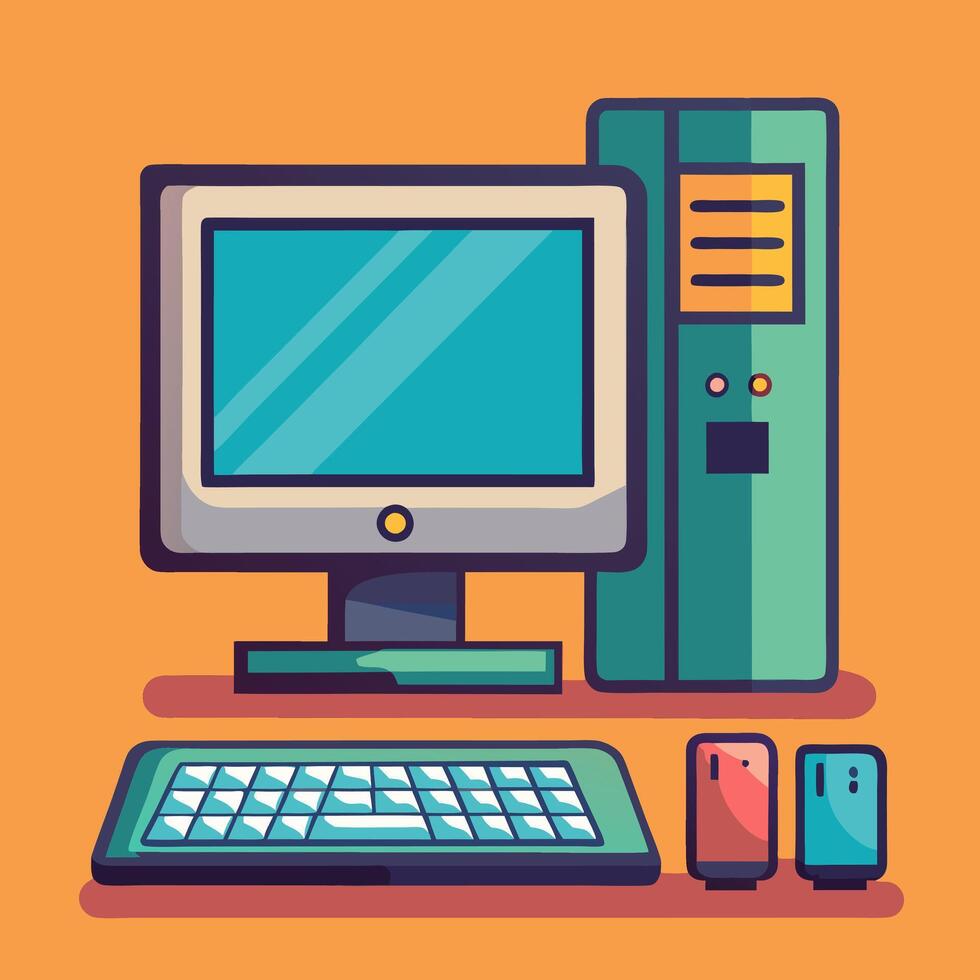 Desktop pc image. Cartoon style vector