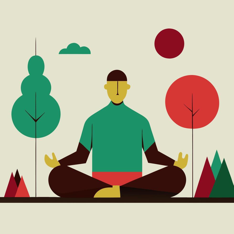 A man meditating outdoor image. Flat style illustration. vector