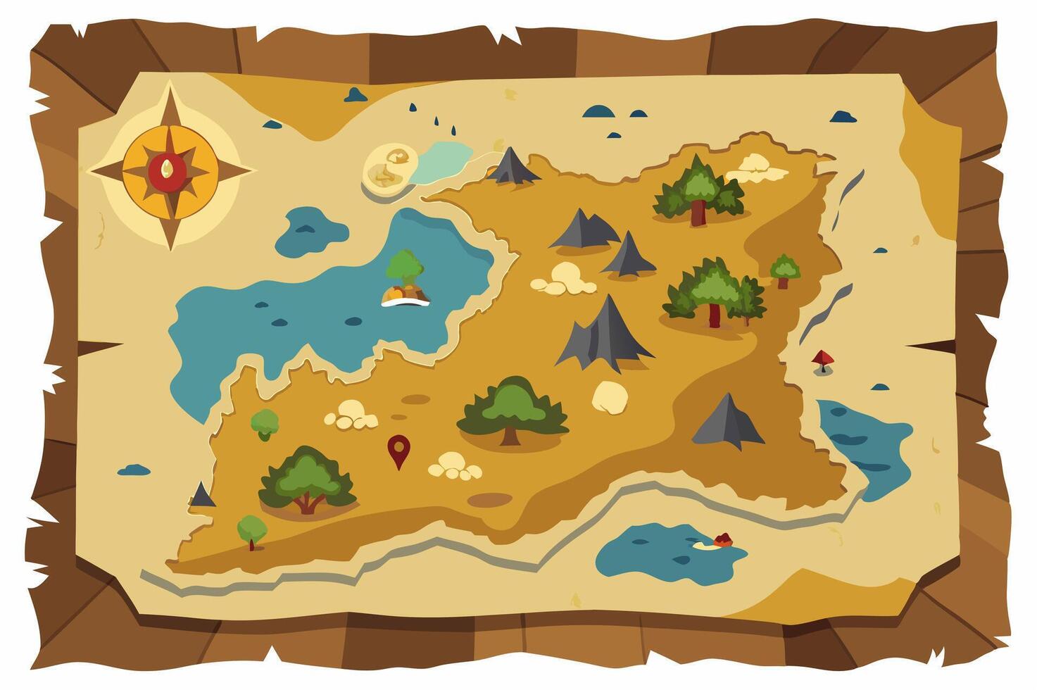 Old treasure paper map. Pirate map for children. Cartoon style image. vector