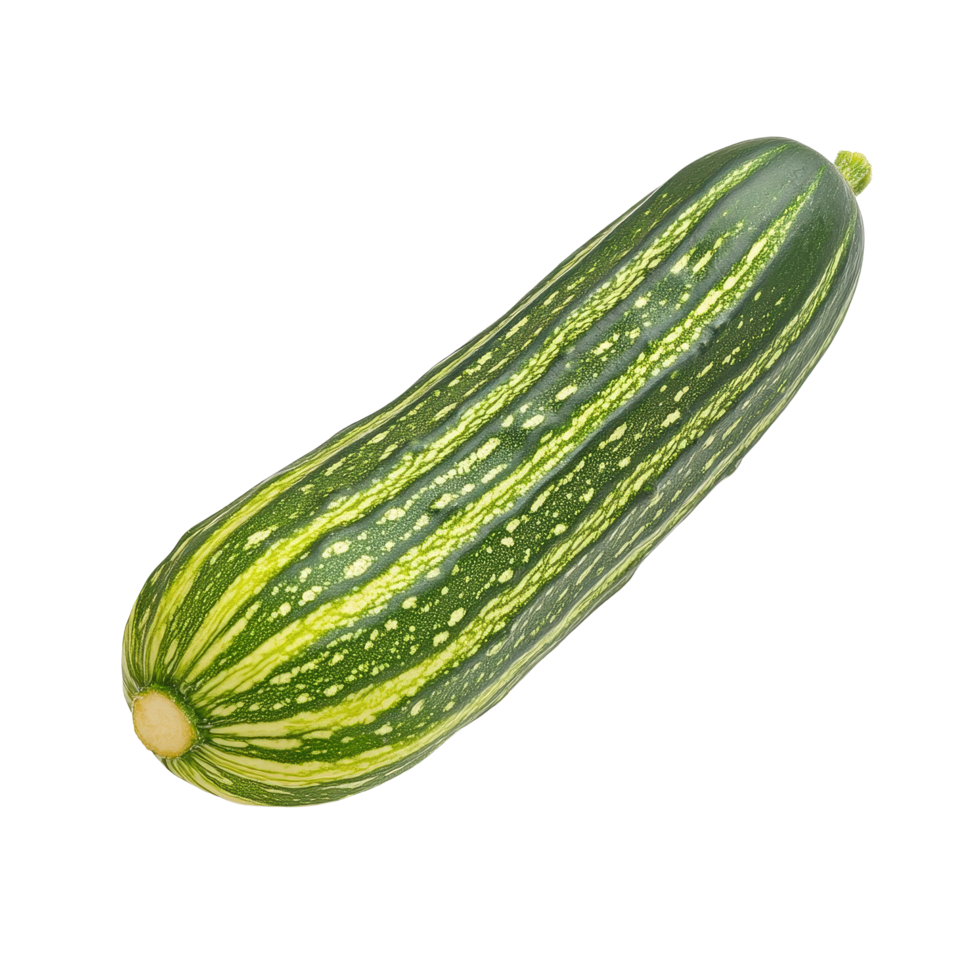Striped cucumber on a Transparent background showcasing its vibrant green and yellow colors, striped cucumber isolated on background png