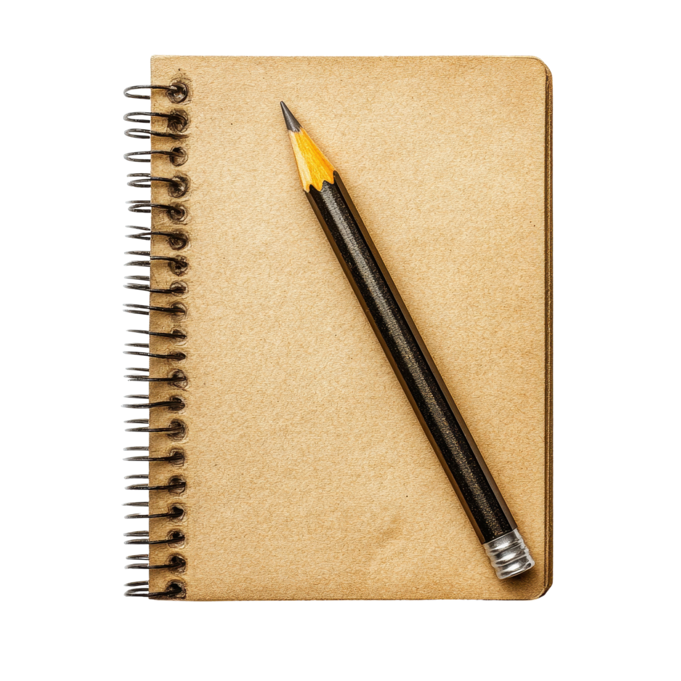 taccuino e matita posto su pulito trasparente sfondo per scrittura e schizzi idee, taccuino con matita isolato su sfondo png