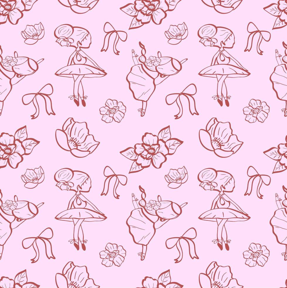 Pink Ballet Dancer Seamless Pattern vector