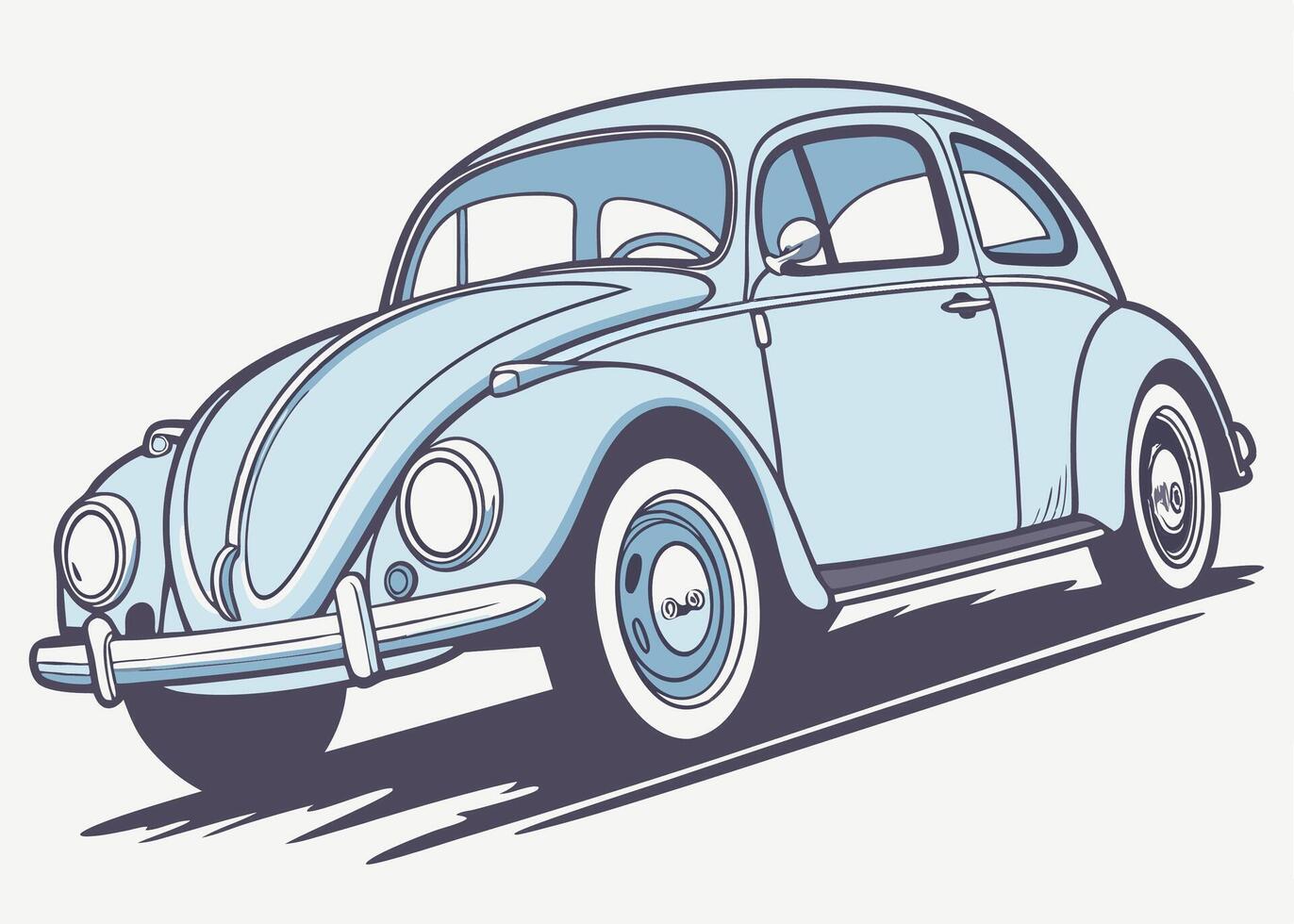 Classic Light Blue Volkswagen Beetle Car - Cartoon Illustration vector