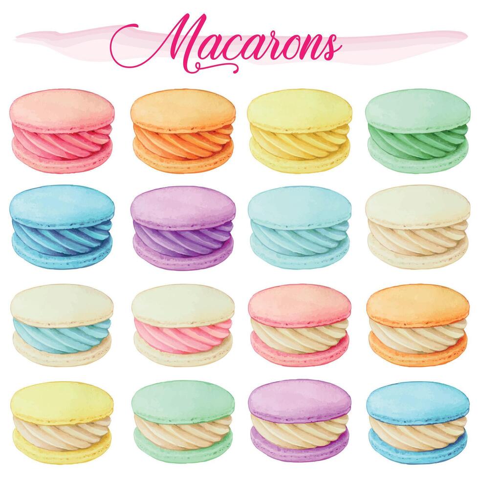 Watercolor hand drawn realistic macarons vector