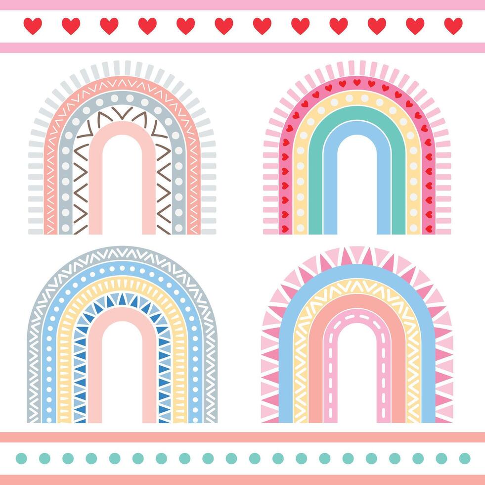 Colorful abstract geometric boho rainbow decorations pastel vector