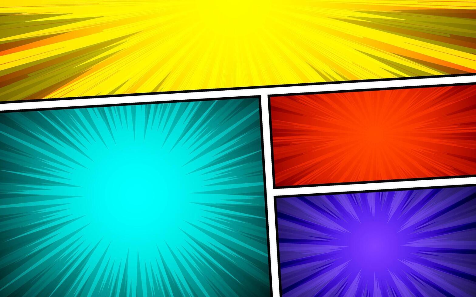 Cartoon book superhero scrapbook comic sheet page template, graphic art frame layout template illustration. Pop art background vector