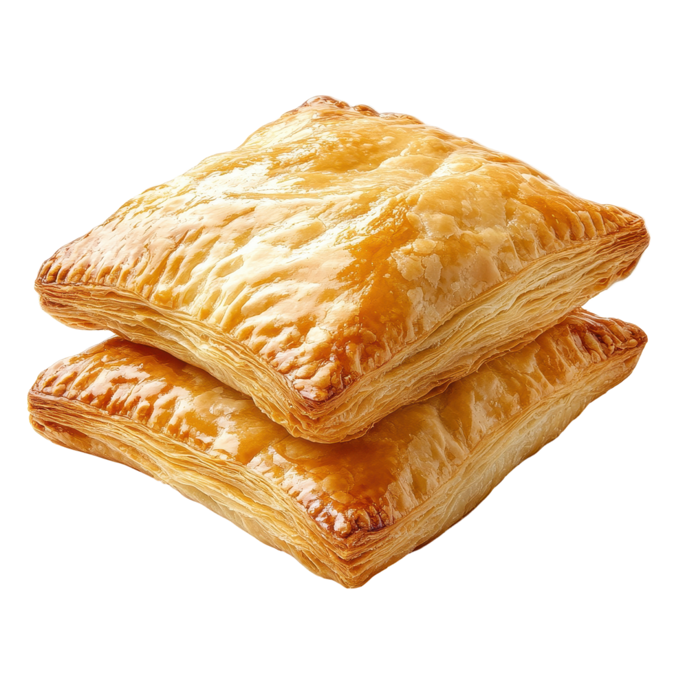 Delicious puff pastry squares isolated on Transparent background showcasing flaky, golden layers and crispy texture, Puff pastry isolated on background png
