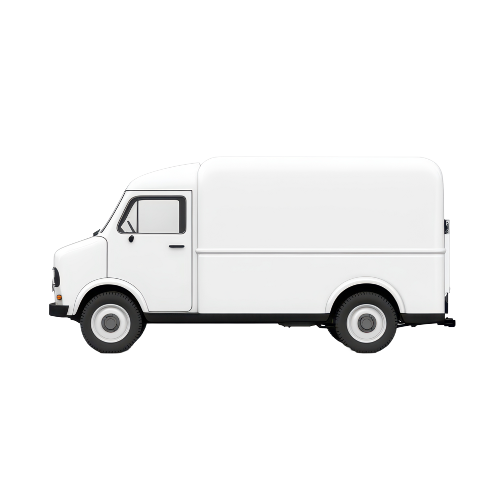 White delivery car for commercial shipping on an isolated road in a quiet area, white delivery car for commercial shipping on isolated isolated on Transparent background png