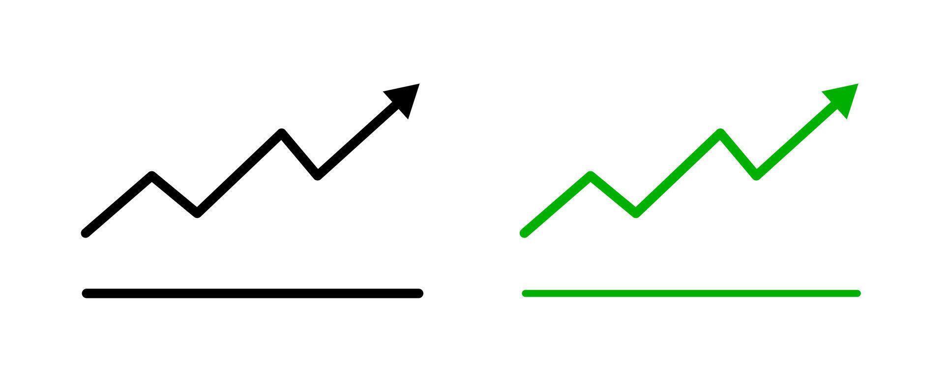 Green upward arrow graph with arrow showing rising trend. Up arrow flow chart, Bullish trend vector
