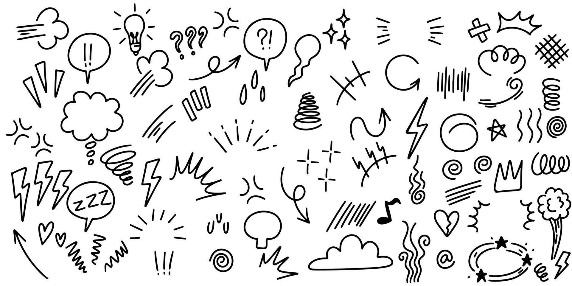 Doodle set of hand-drawn cartoony expression sign doodle vector
