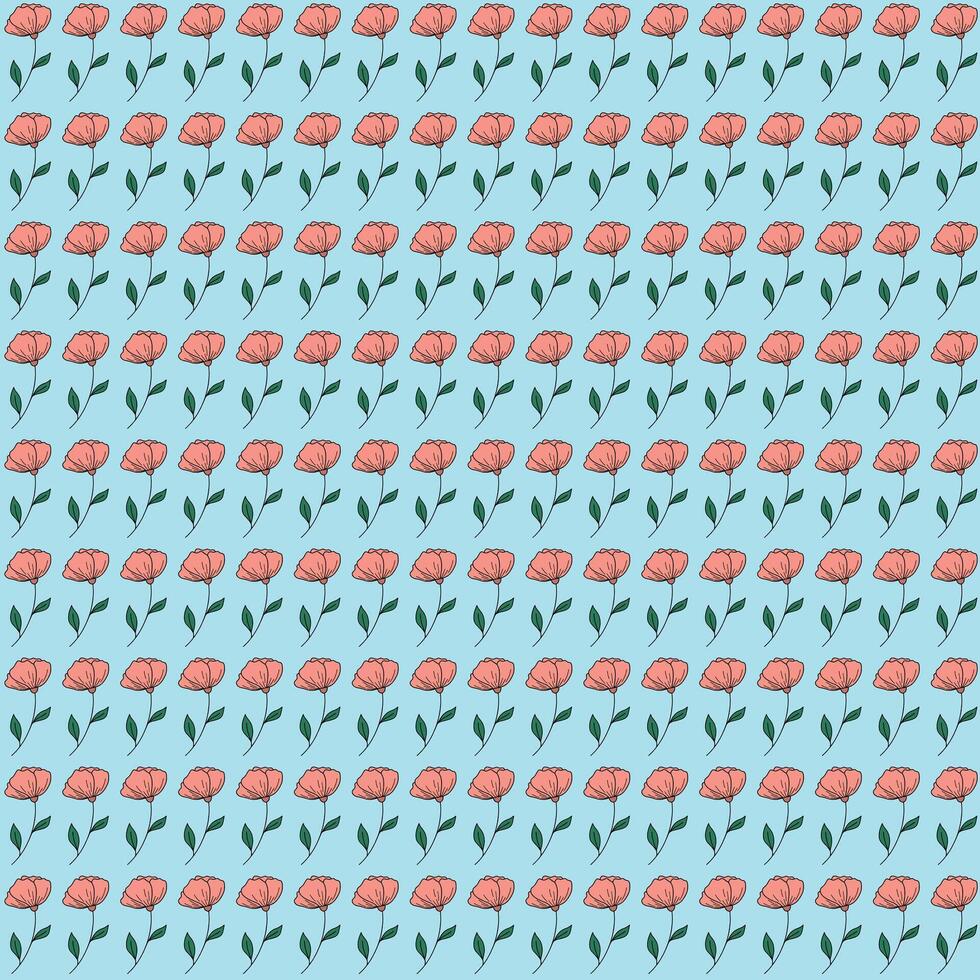 Pink Floral Pattern on Light Blue Backdrop vector